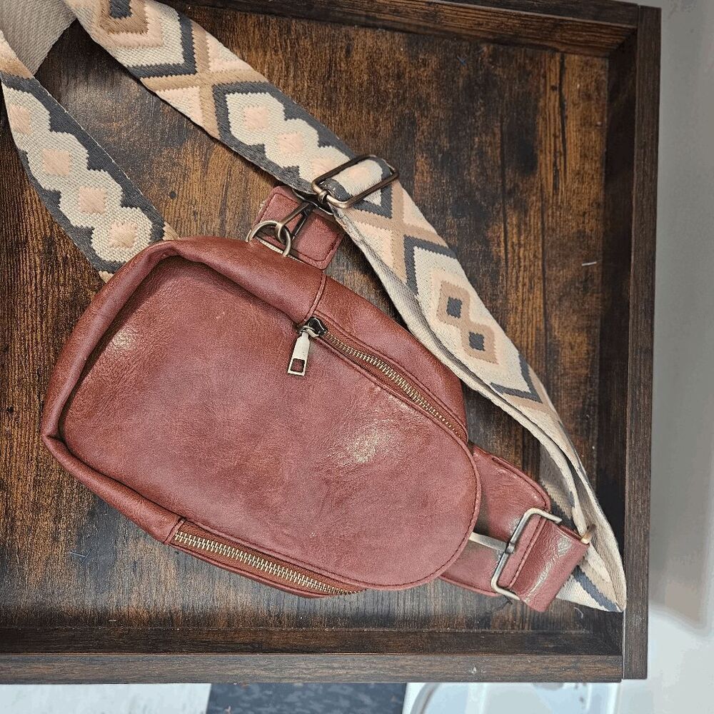 Unbranded Retro Chest Wide Strap Crossbody Faux Leather Shoulder Bag Women's Bro